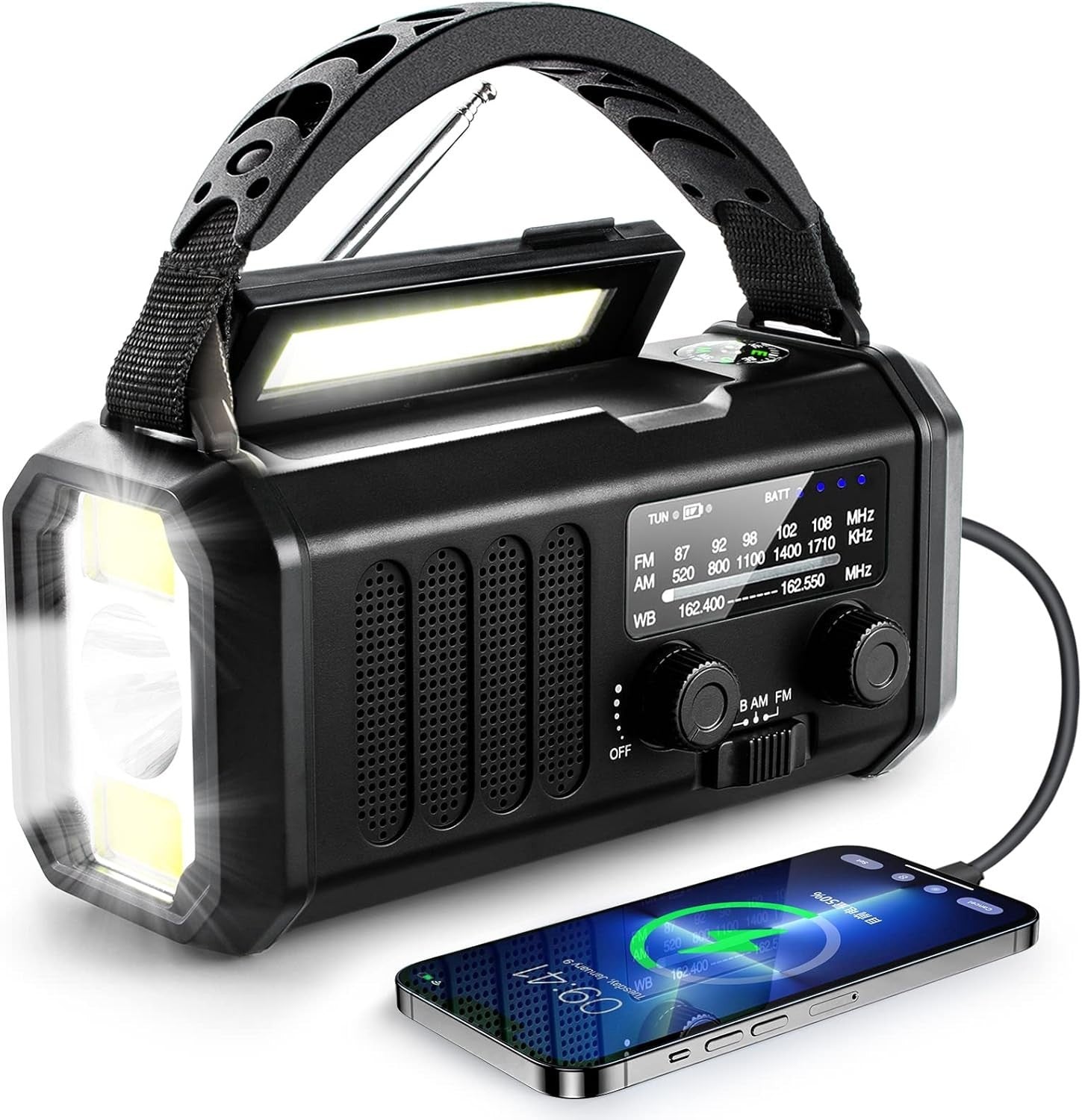 Emergency Weather Radio 10000mAh Solar, Hand Crank, AM/FM, Flashlight