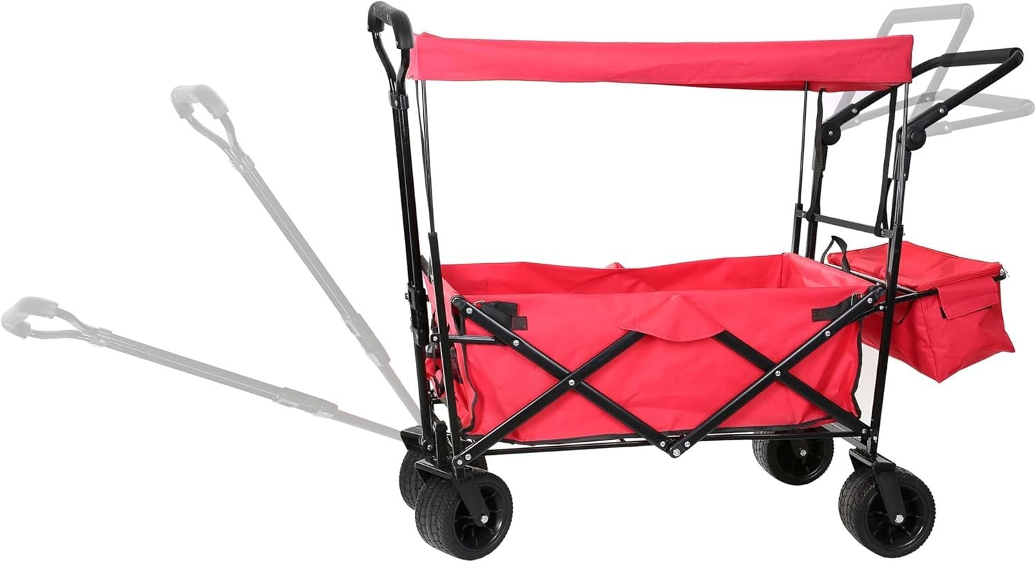 Folding Push Pull Wagon w/ Canopy Heavy Duty 100KG Cart Adjustable Handle Red