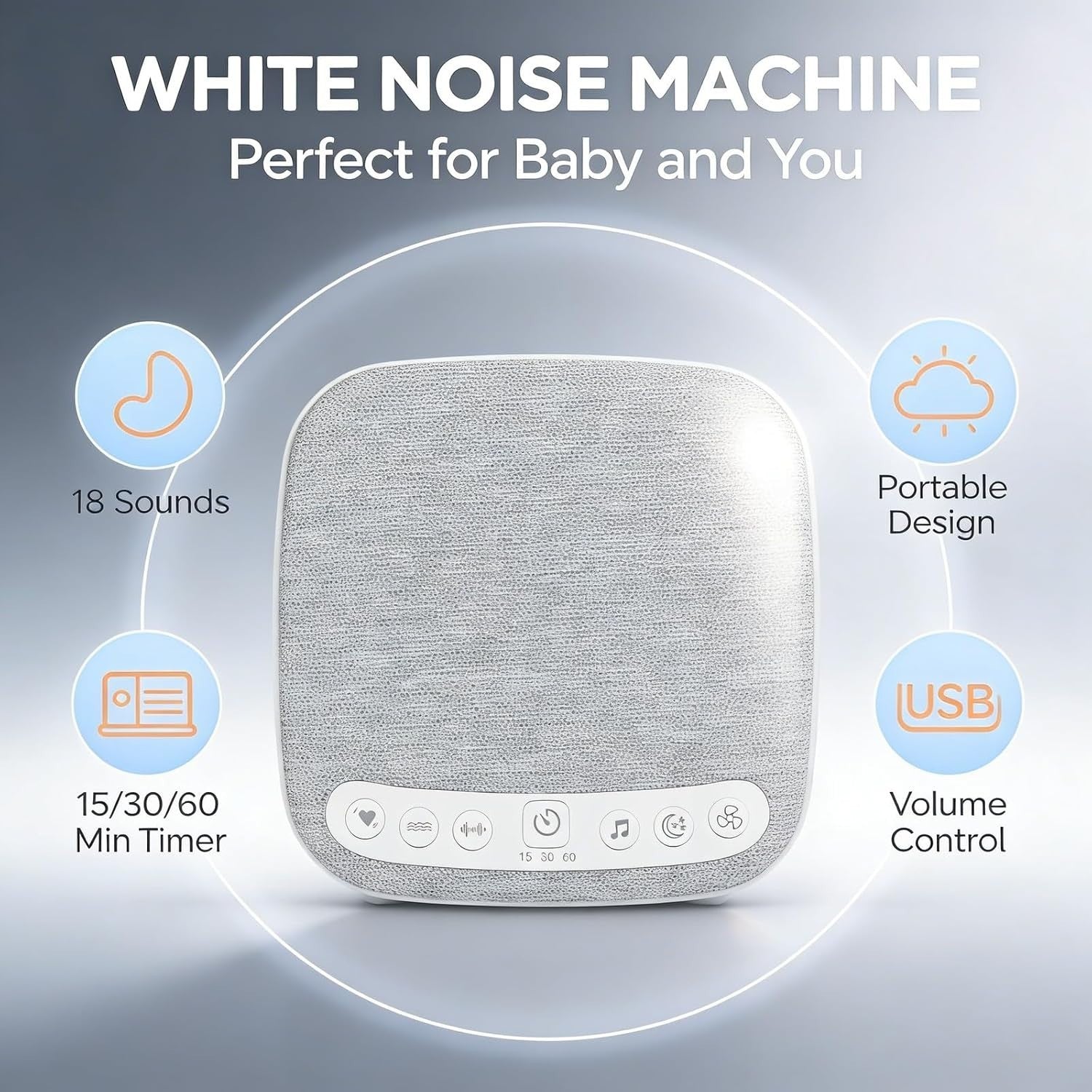 White Noise Machine 18 Sounds Sleep Aid Timer Portable for Baby & Adult