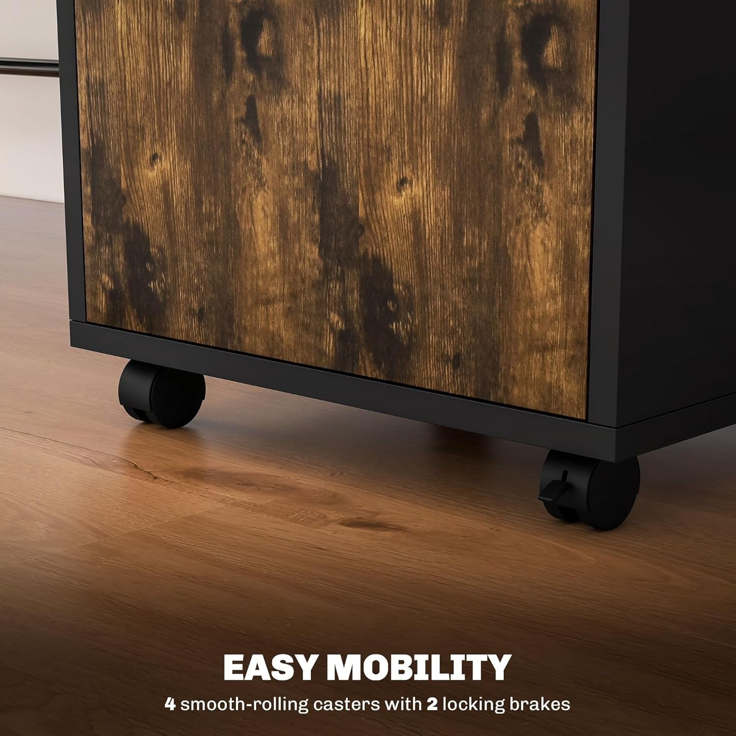 Rustic Brown Mobile Filing Cabinet with Wheels Drawer Storage for Home Office