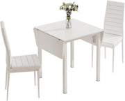 Space-Saving Drop Leaf White Dining Table & 2 High-Back Grey PU Leather Chairs
