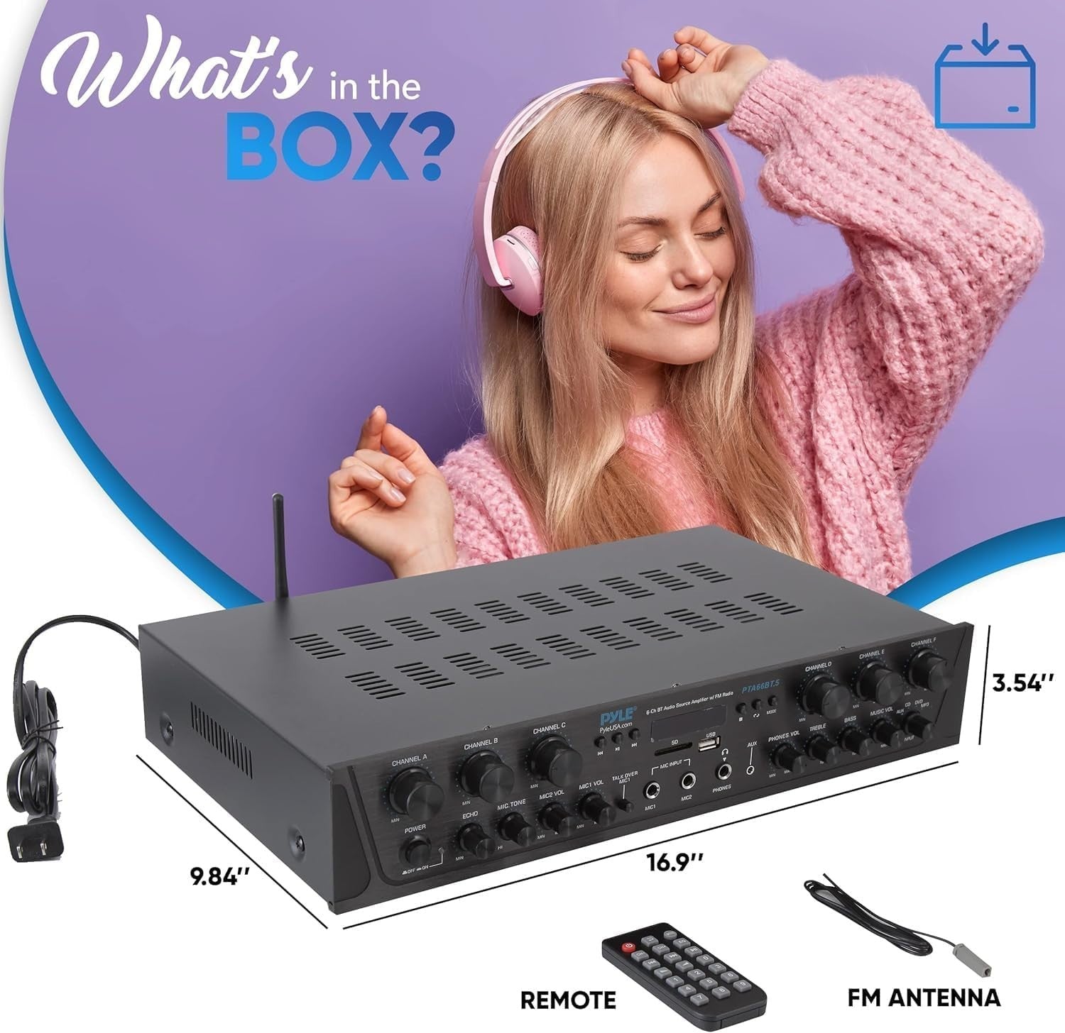 600W Bluetooth Karaoke Amplifier 6 Channel AV Receiver USB FM