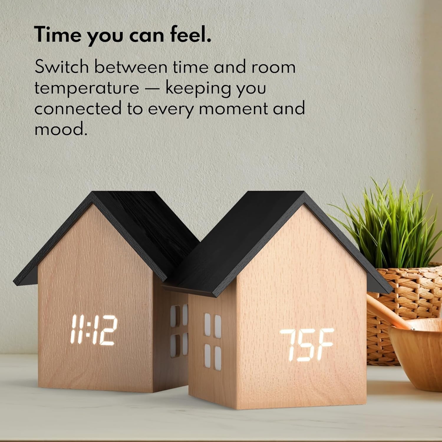 House Shaped Digital Alarm Clock Display Temperature Modern Bedside Decor