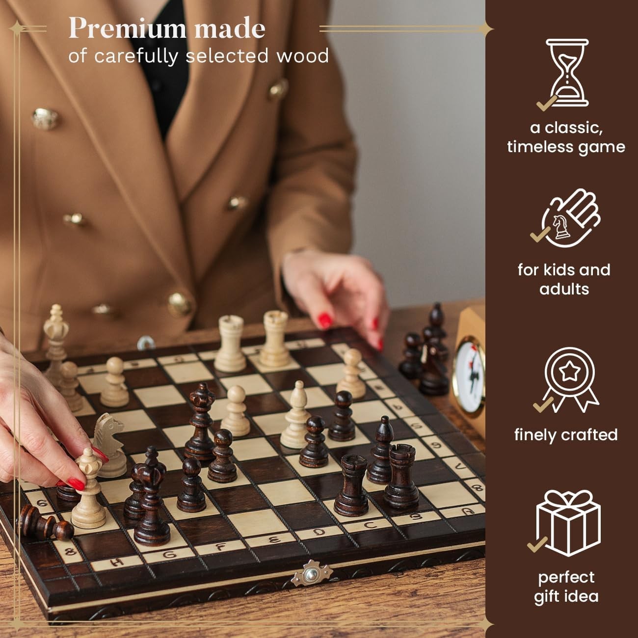 35cm Wooden Chess Set OLYMPIC | Handcrafted Board & Pieces | Portable Luxury
