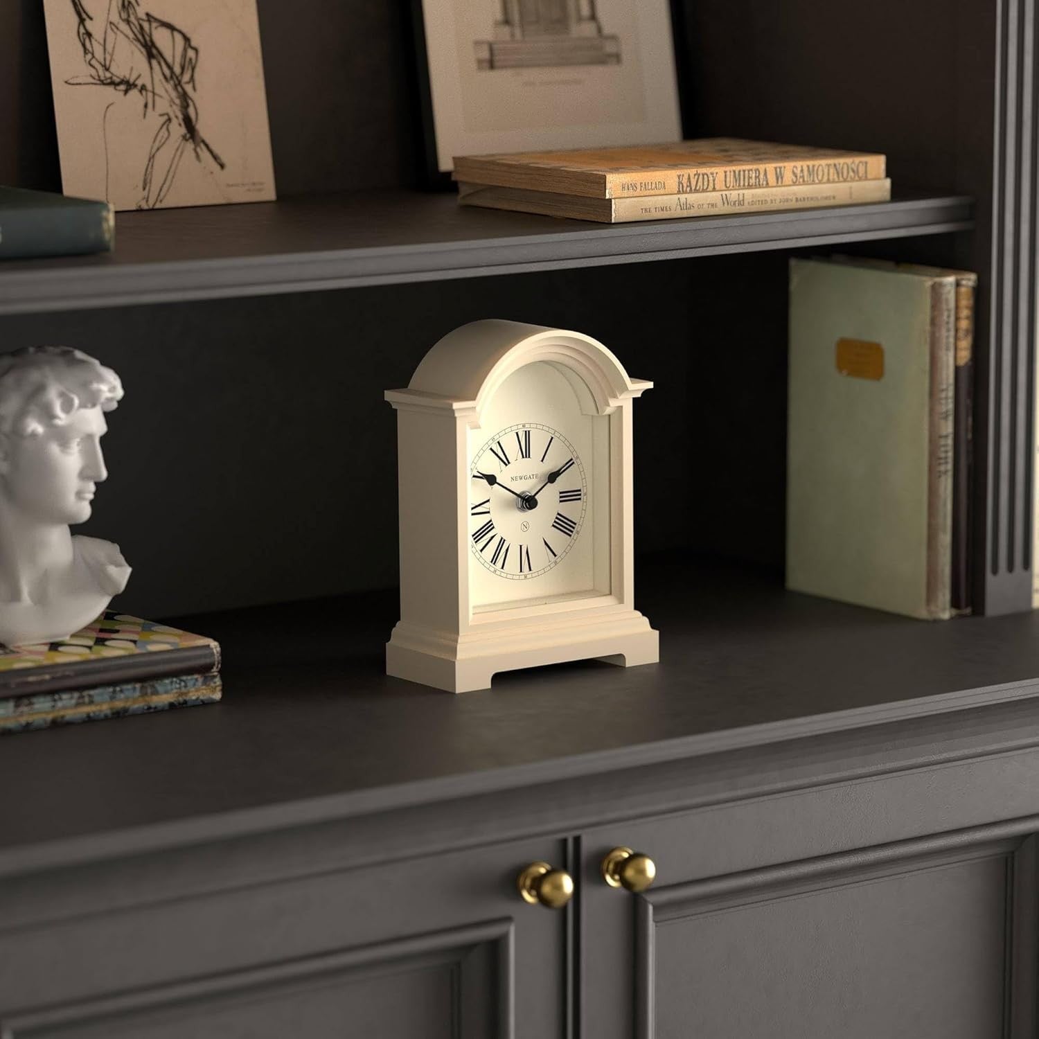 Mantel Clock Classic Arch Roman Numerals Silent Desk Shelf Vanilla Cream