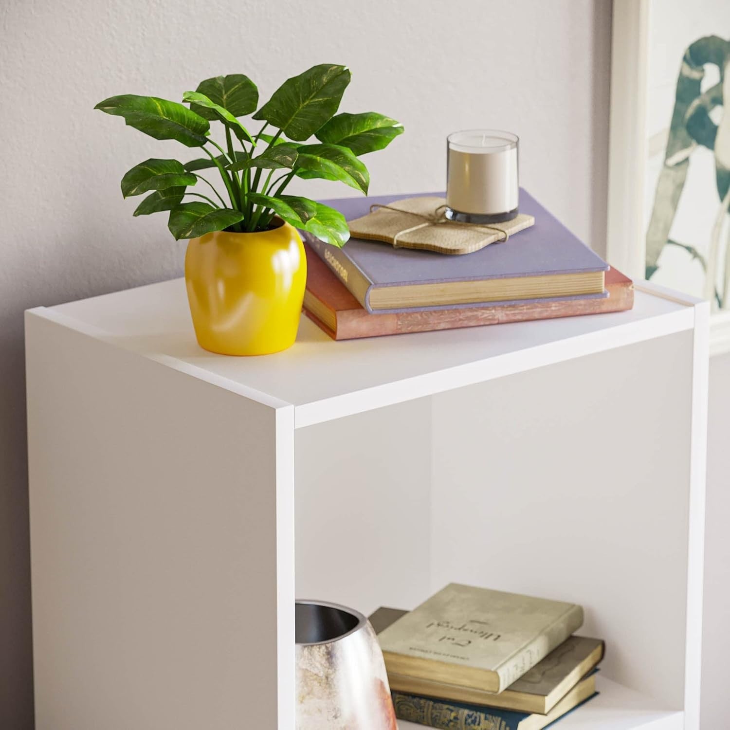 4 Tier White Wooden Cube Bookcase Small Storage Shelf for Living Room Office