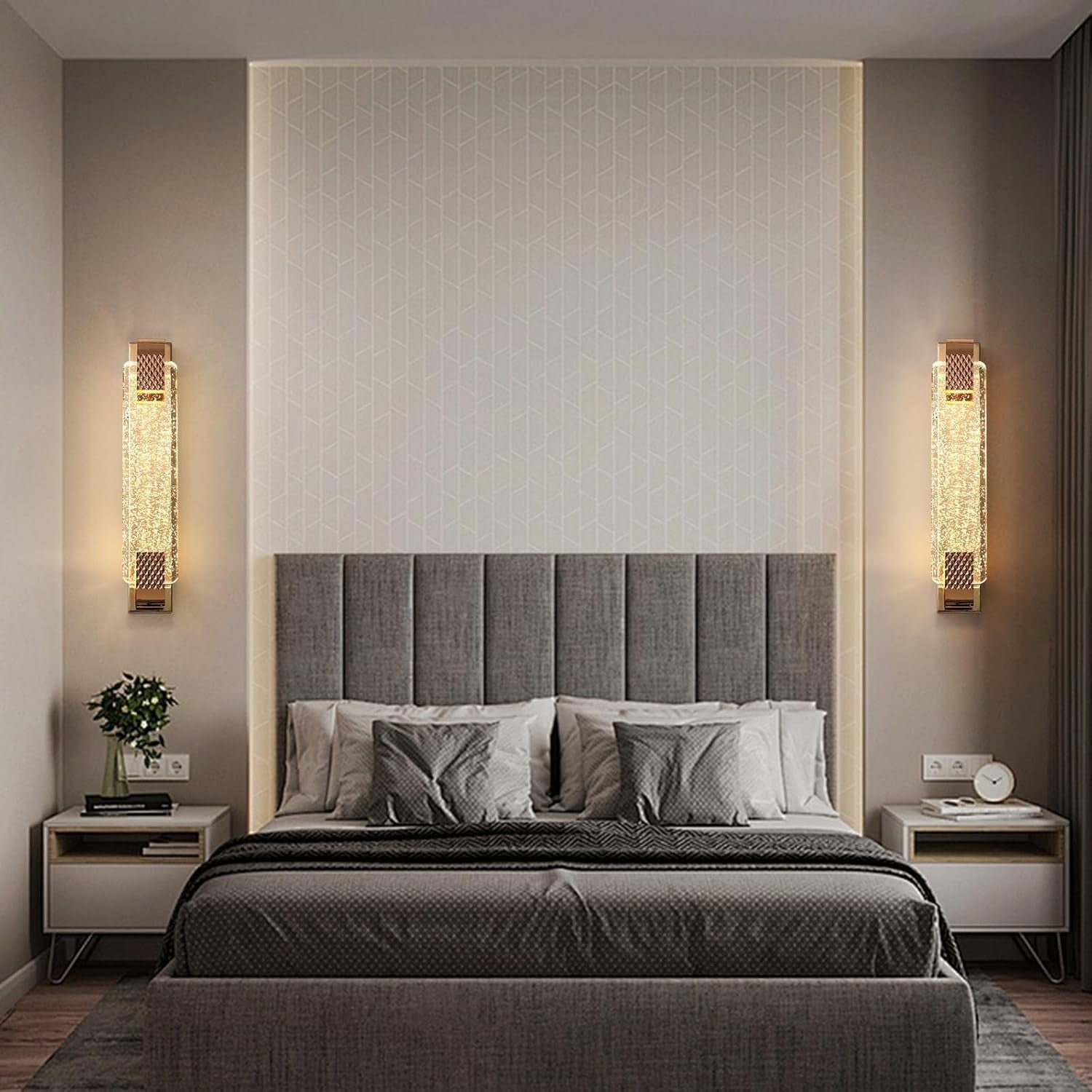 Gold Crystal LED Wall Light Modern Tri-Color Lamp for Hallway & Bedroom