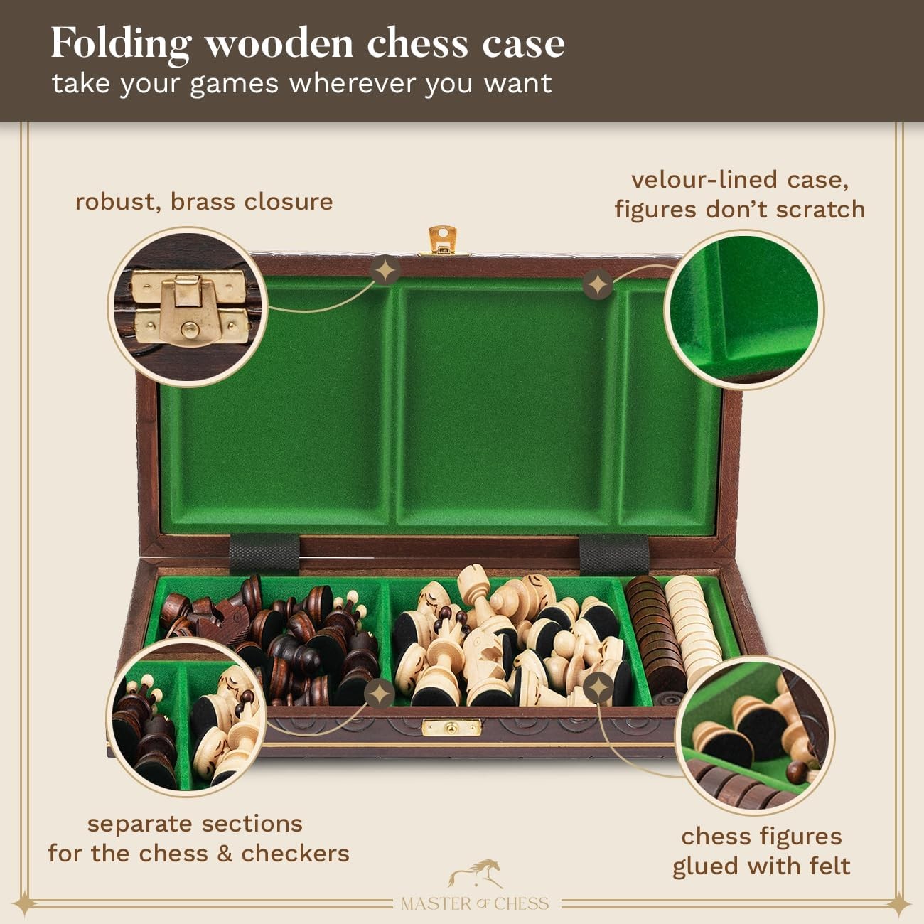 35cm Wooden Chess & Checkers Set | Foldable Travel Board | 2-in-1 Classic Game