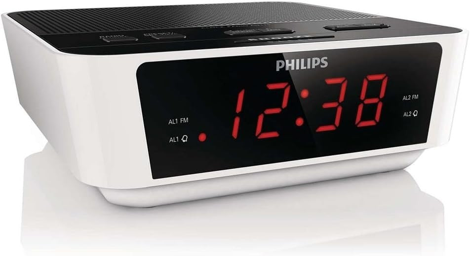 Digital Alarm Clock Radio FM Tuner Dual Alarm Sleep Timer White/Black