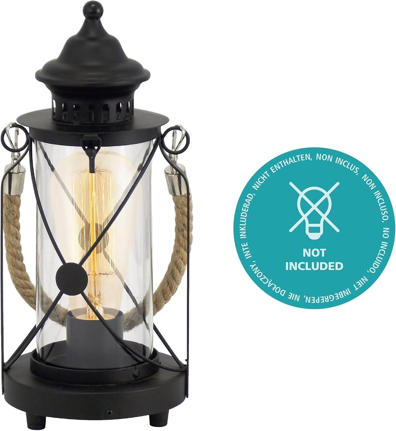EGLO Bradford Black Vintage Table Lamp Glass E27 Bedside Lantern
