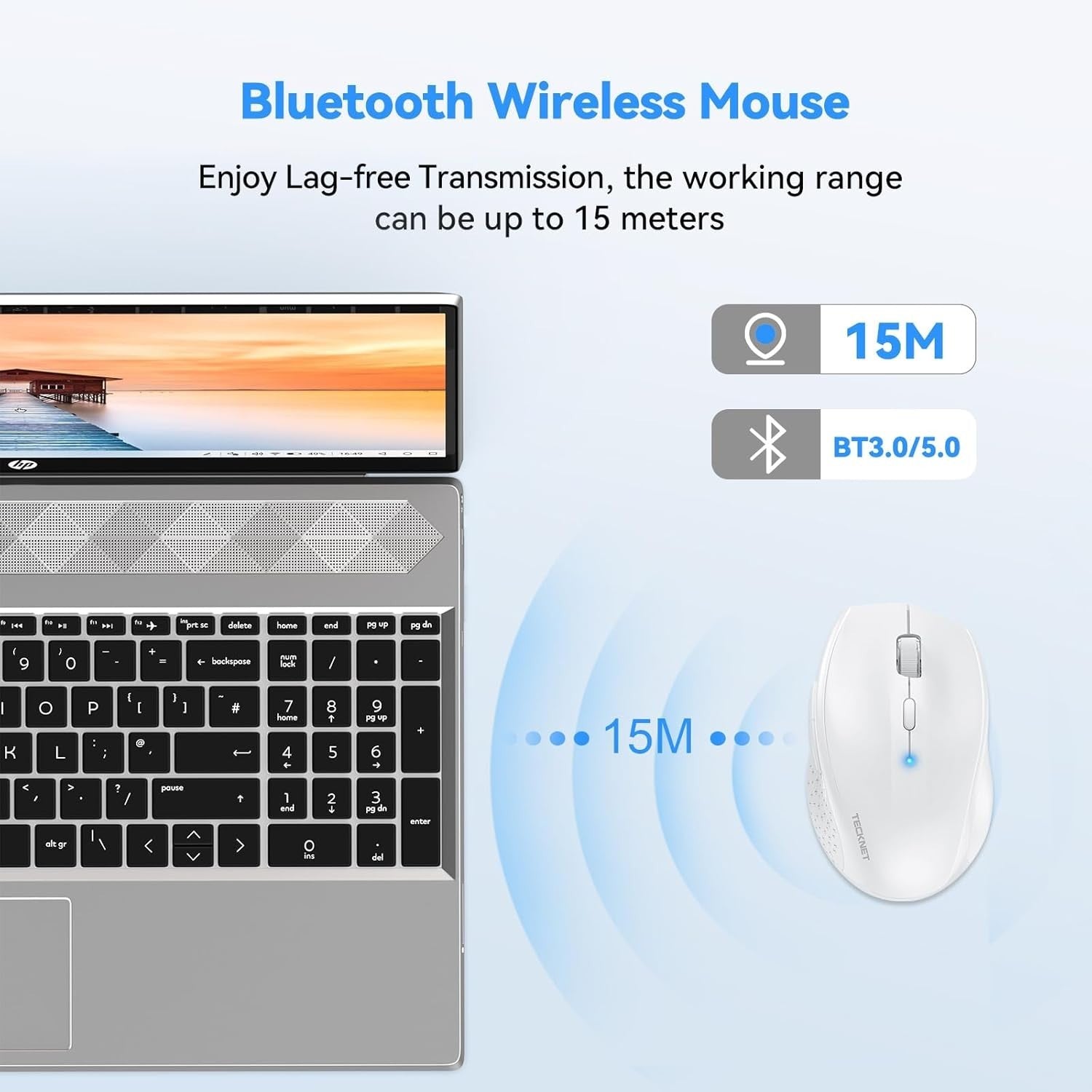 Wireless Bluetooth Mouse 4800DPI Silent Ergonomic Long Battery White