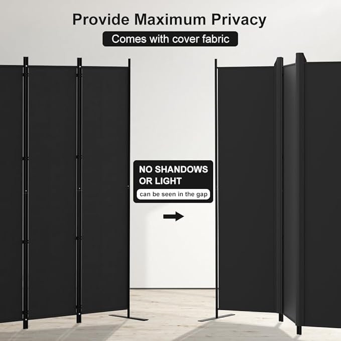 6-Panel Folding Room Divider 6ft Black Privacy Screen Wall Partition Home Office