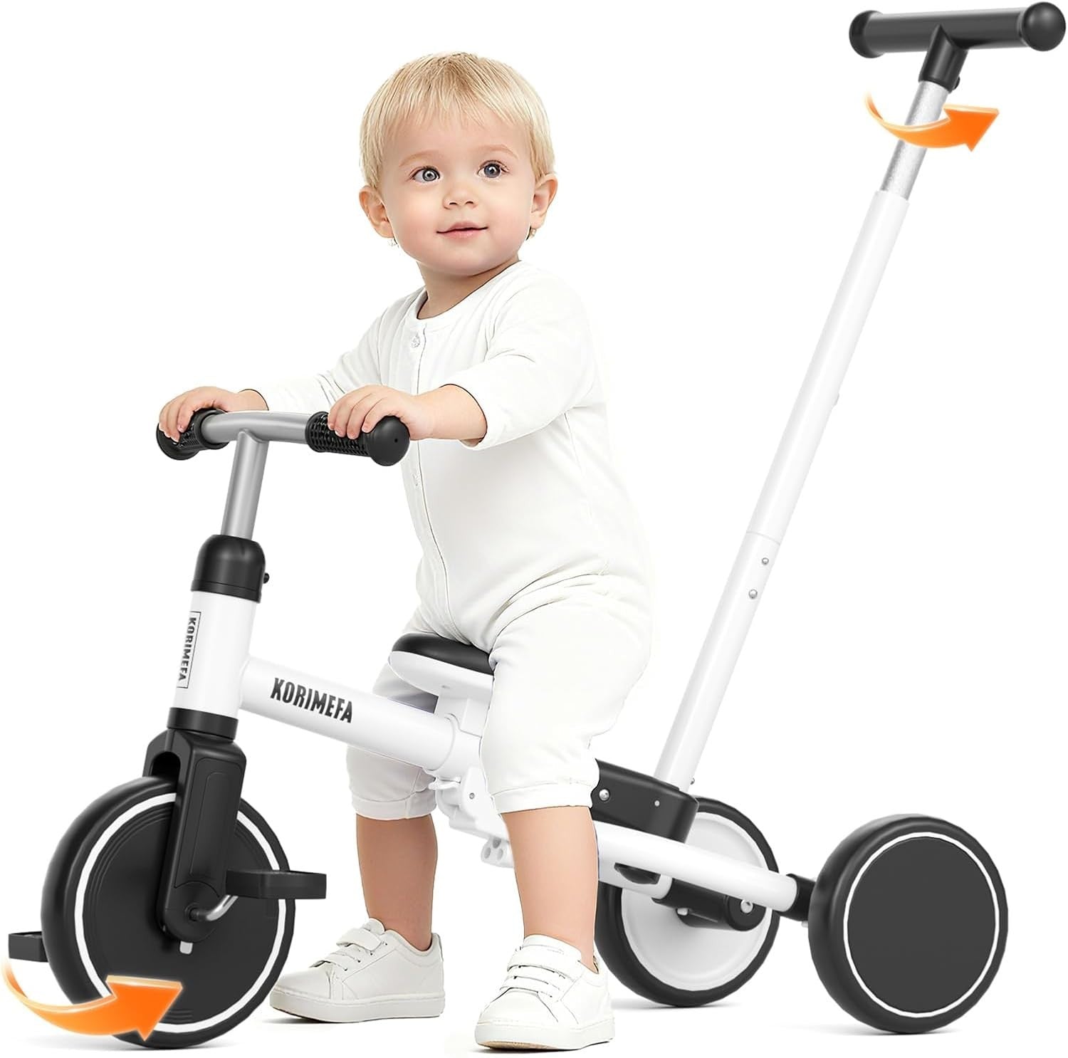 5 In 1 Toddler Tricycle Balance Bike Push Handle Adjustable Seat White