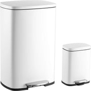 50L Rectangular Kitchen Bin Soft Close Lid White + Mini Bin