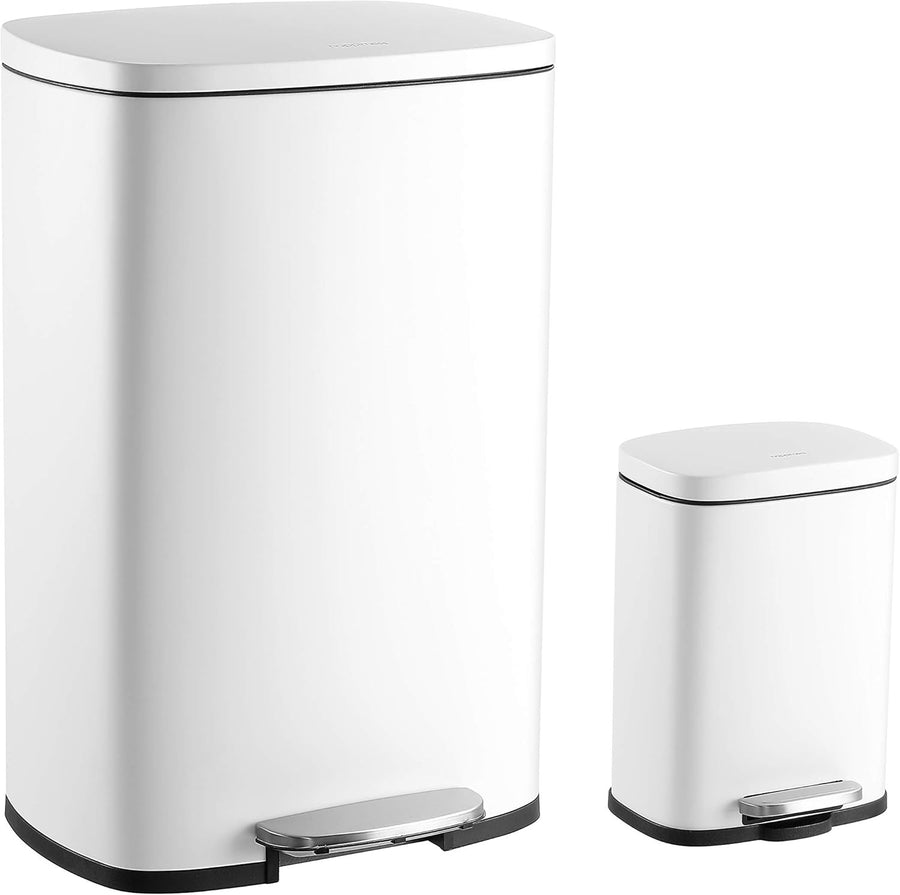 50L Rectangular Kitchen Bin Soft Close Lid White + Mini Bin