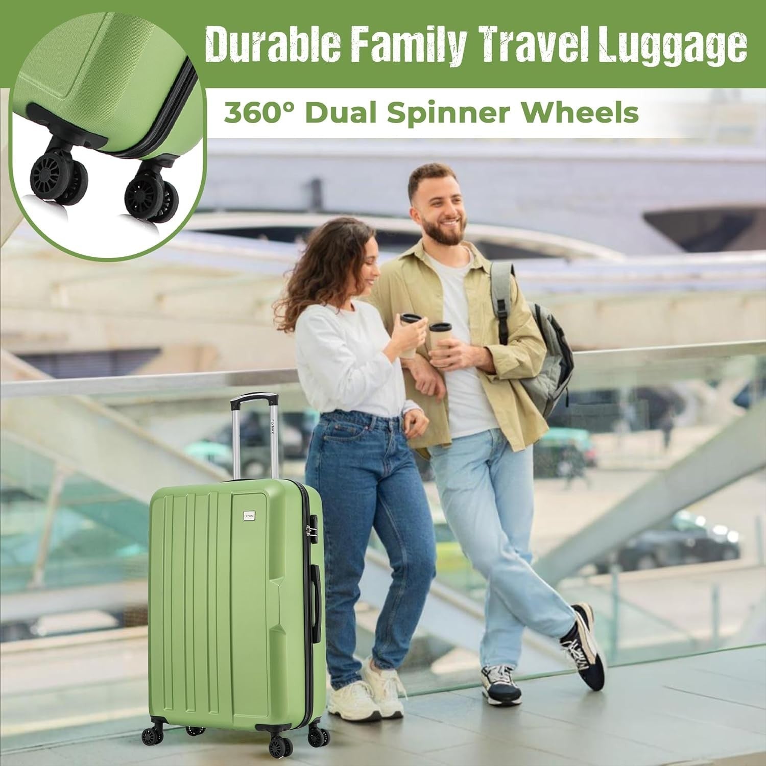 2pc Luggage Set Large + Cabin Suitcase Hard Shell 4 Wheel Lightweight