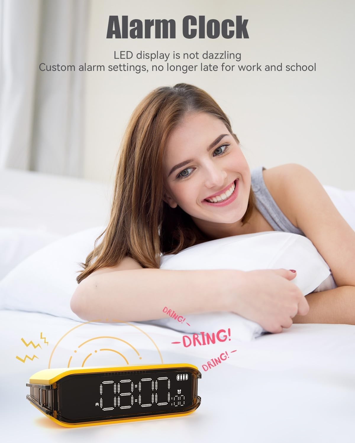 Digital Alarm Clock Loud Heavy Sleepers Adjustable Brightness Small Bedside