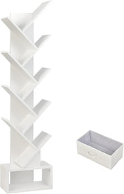 Modern 10-Tier Tree Bookshelf Slim Space-Saving Display Rack for Home Office