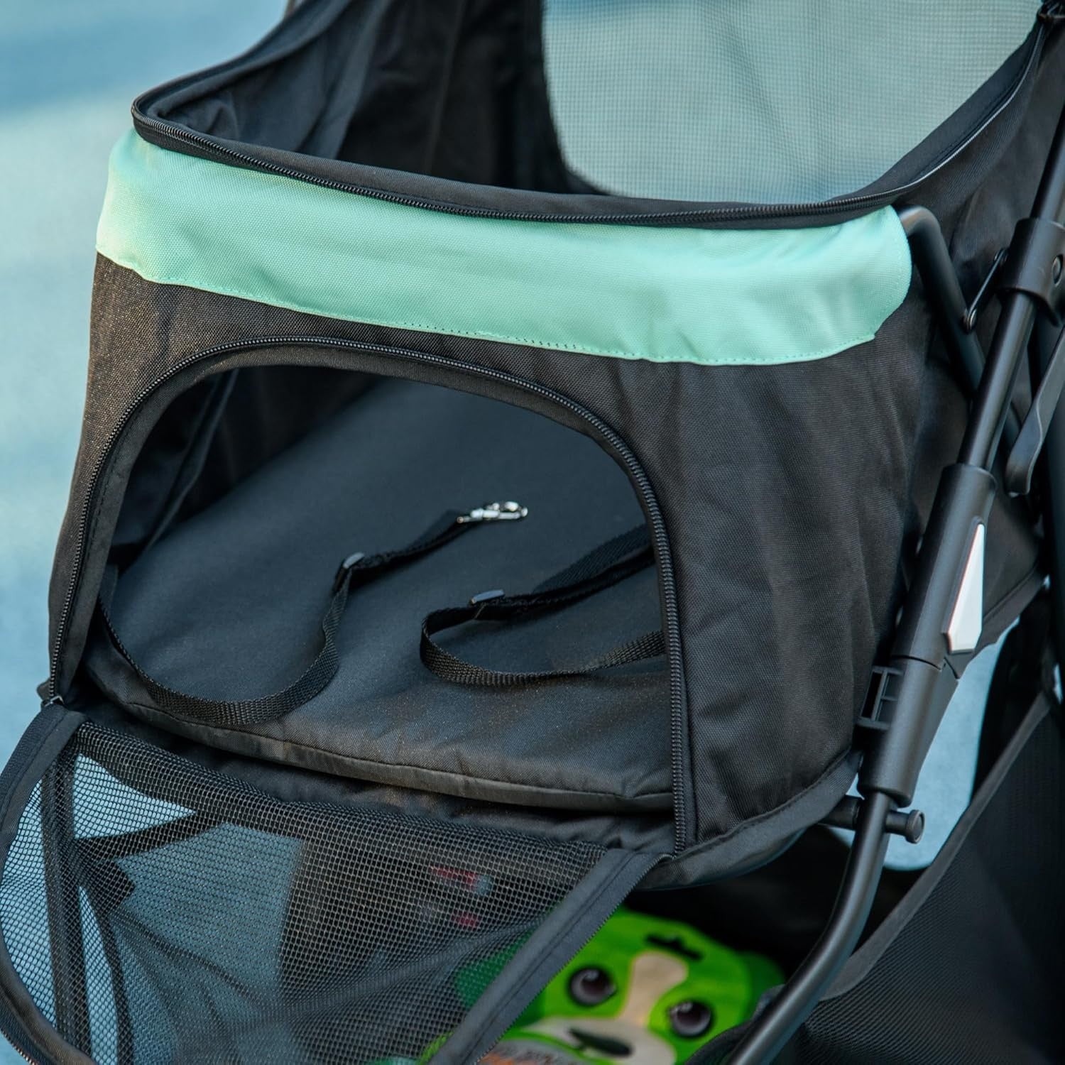 Green 3 Wheel Dog Pushchair Foldable Pet Pram with Rain Cover