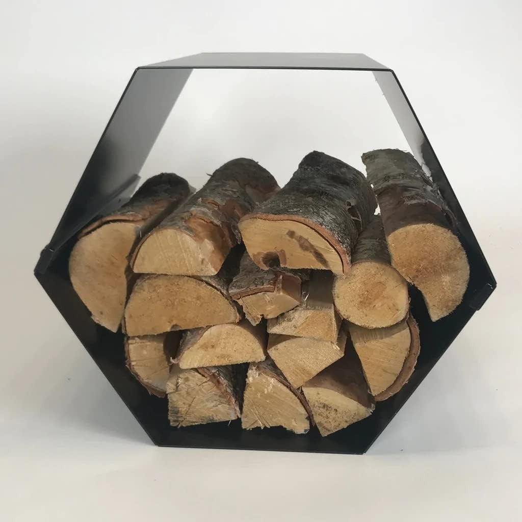 Hexagon Steel Log Holder Firewood Rack with Rubber Feet, 35x42x37cm