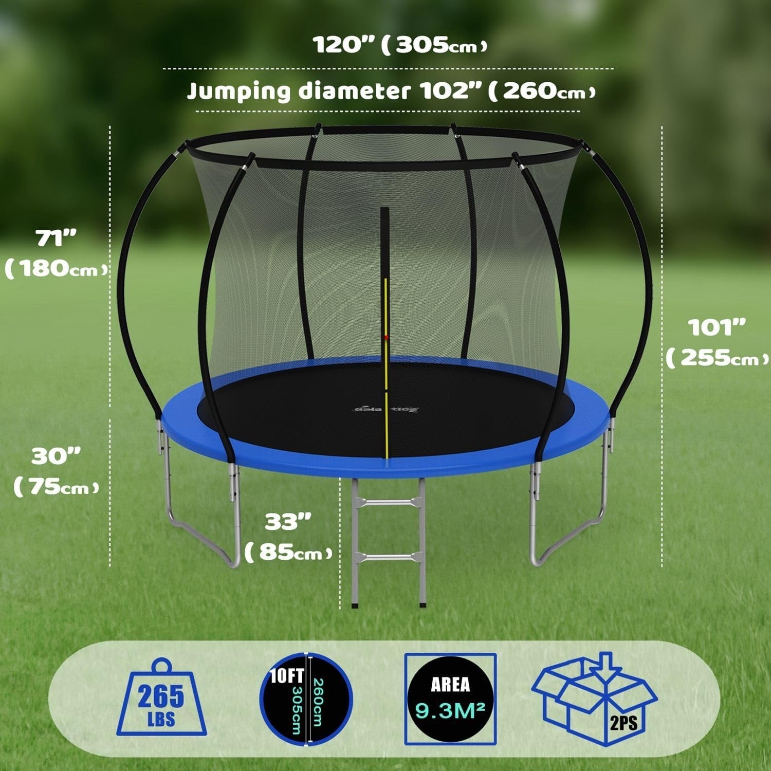 10FT Kids Outdoor Trampoline Safety Enclosure Ladder Waterproof