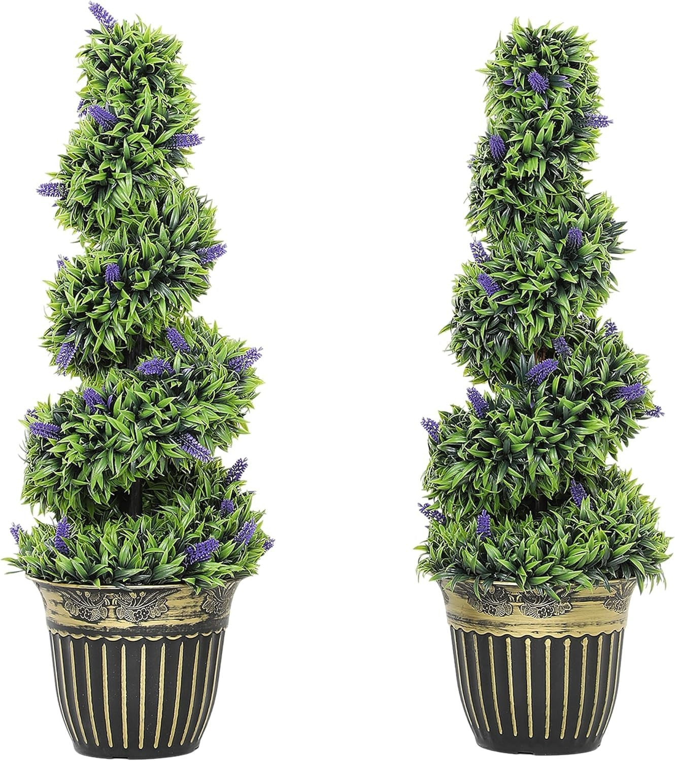 Set of 2 90cm Spiral Boxwood Topiary Trees with Lavender Faux Plants Home Decor