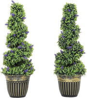 Set of 2 90cm Spiral Boxwood Topiary Trees with Lavender Faux Plants Home Decor
