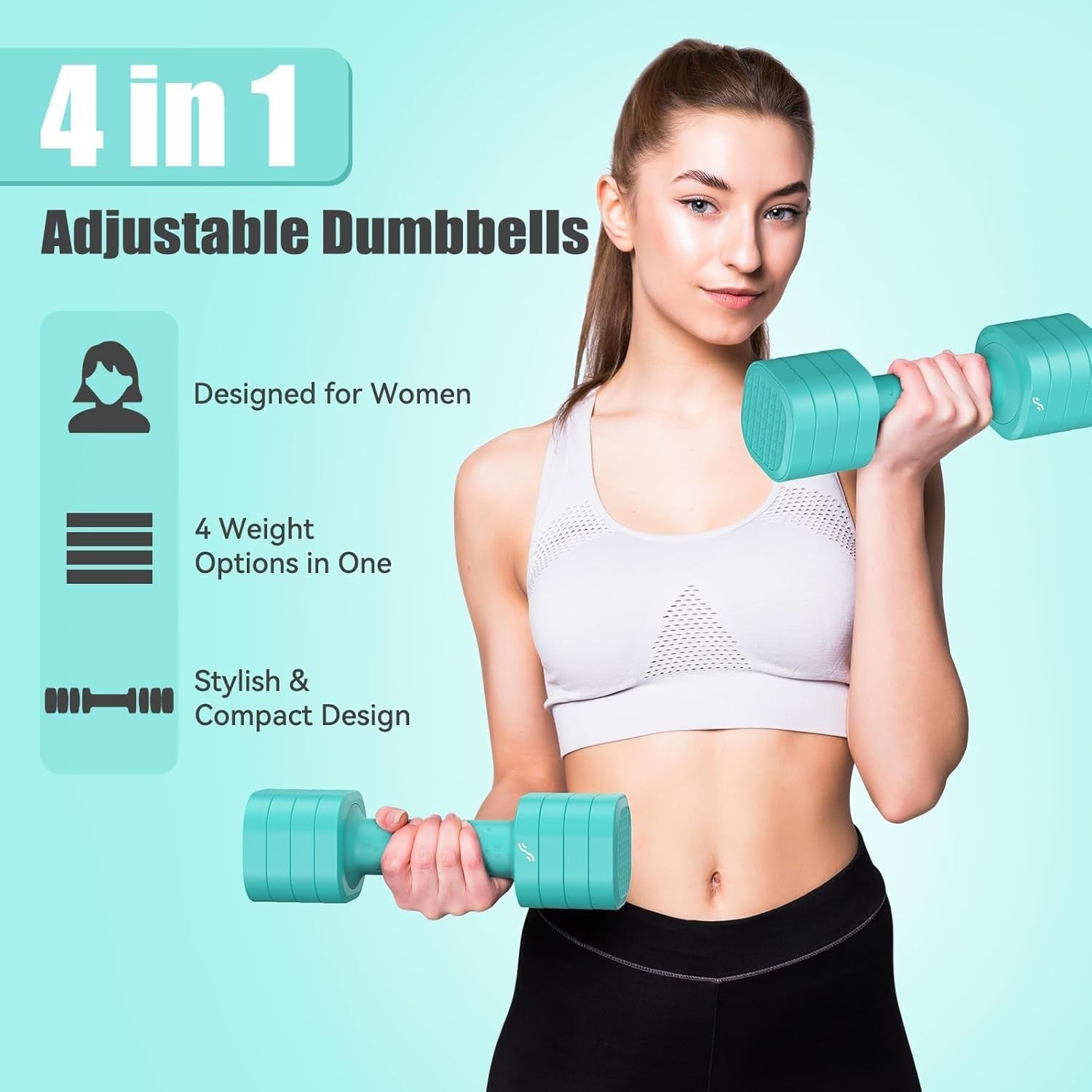 Adjustable Dumbbell Set for Women 2–5lb Pair Non-Slip 4-in-1 Home Gym