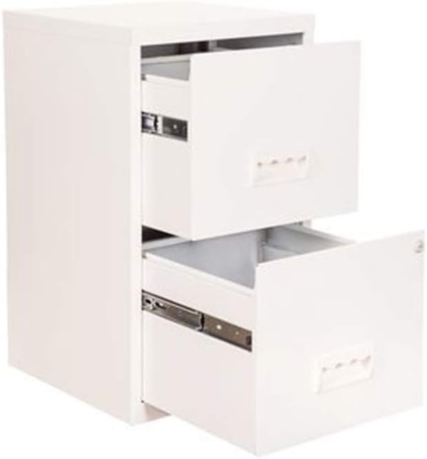White Lockable Metal Filing Cabinet 2 Drawer A4 Office Storage
