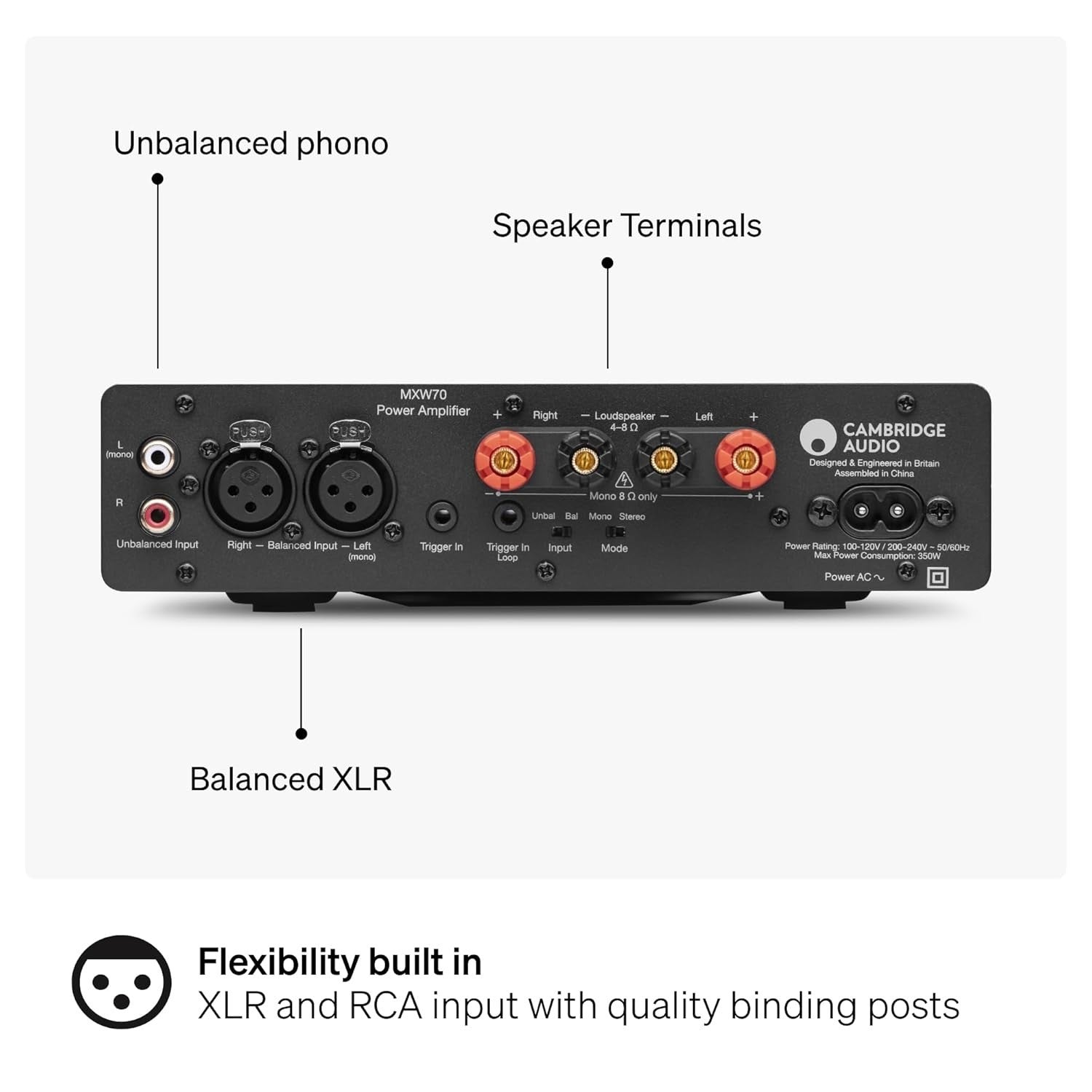 70W Compact Power Amplifier Class D RCA XLR Inputs Bridgeable Mono