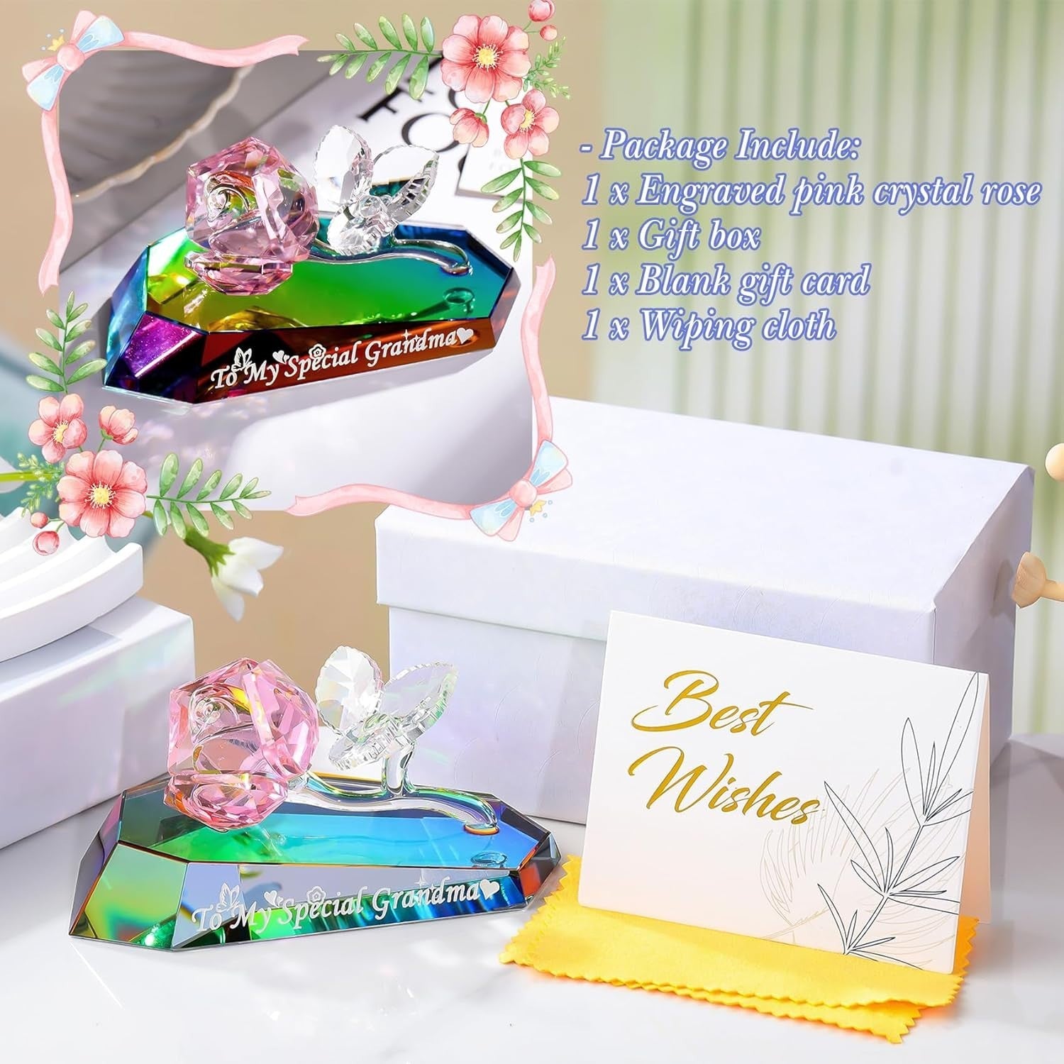 Crystal Rose Gift “To My Special Grandma” – Multicolour Glass Keepsake Ornament