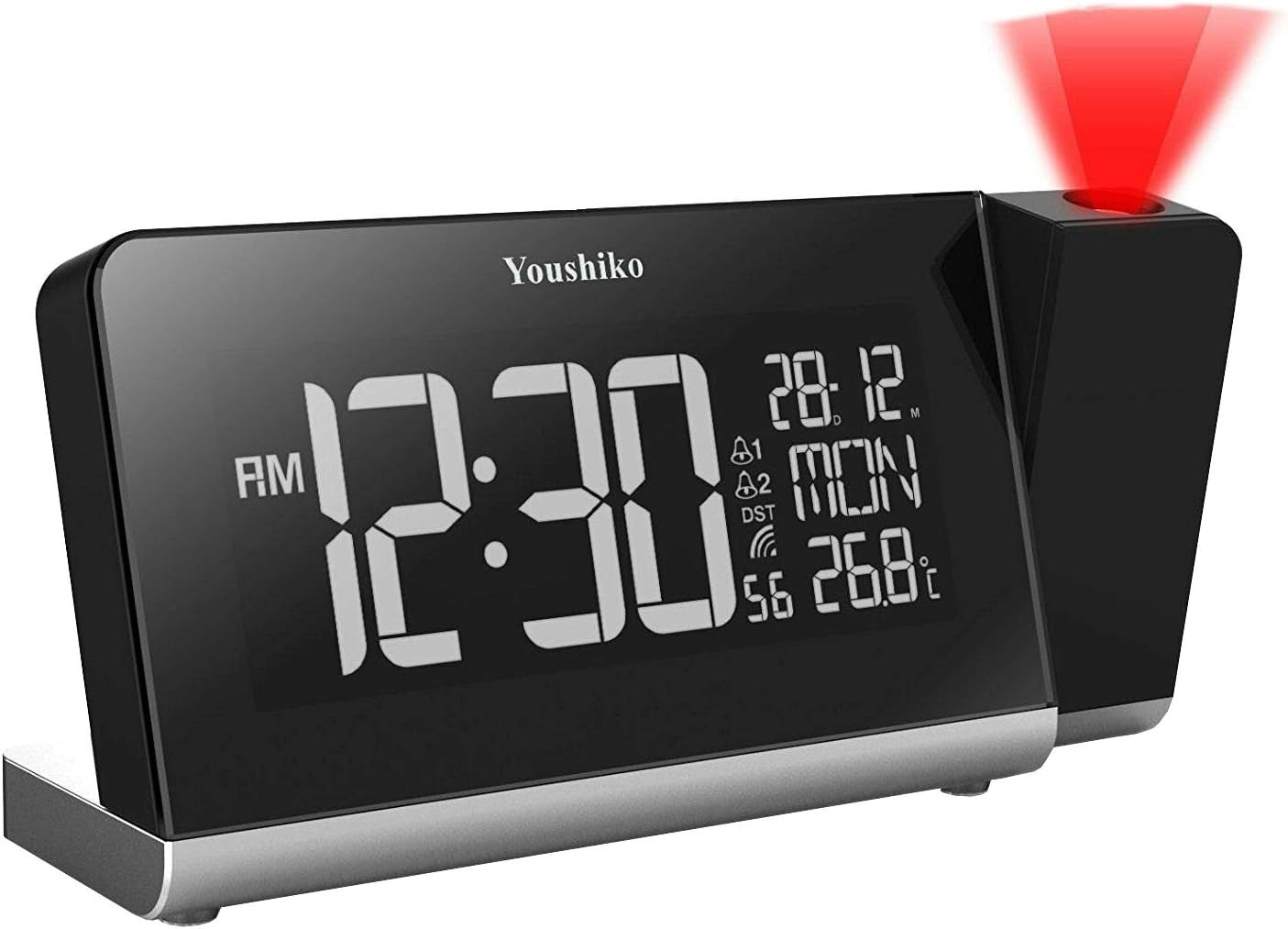 Black Projection Alarm Clock Radio Control LED Display Dual Alarm