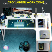 L Shaped Gaming Desk 130x80cm with USB Ports & Shelves – Corner Workstation