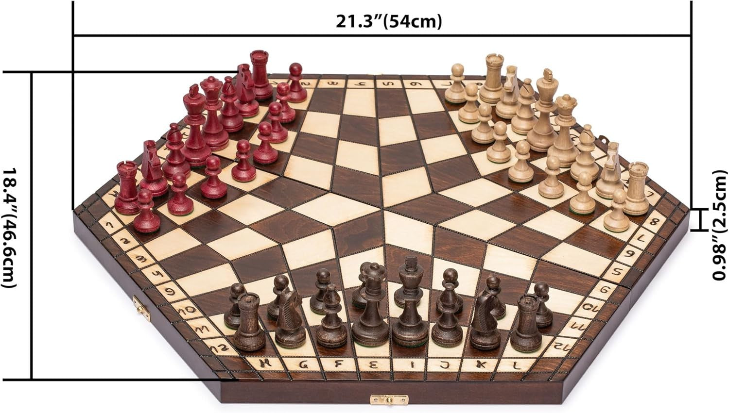 Three Player Chess Set 54cm • Wooden Foldable Board • Handcrafted Pieces