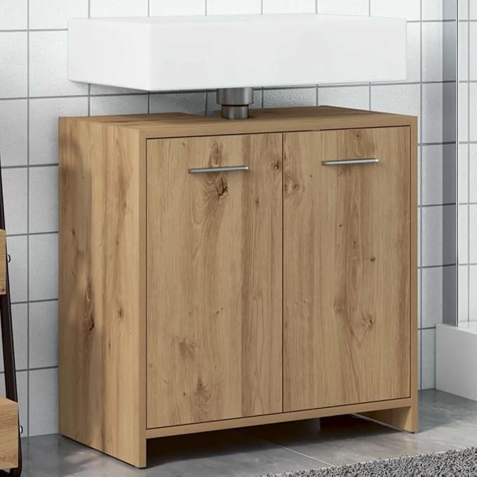 Modern Oak Bathroom Sink Cabinet 60x33x60cm – Moisture Resistant Storage Unit