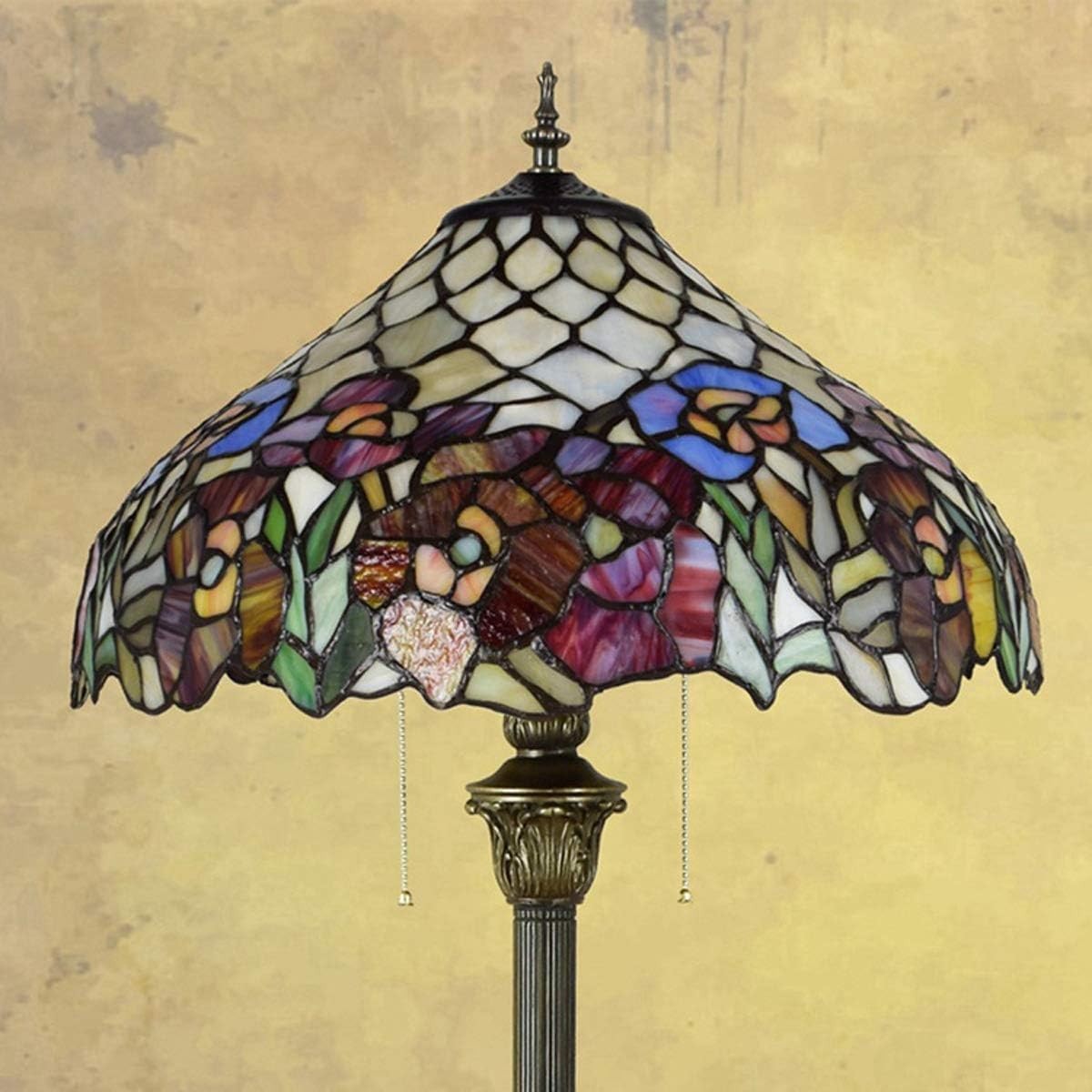 Stained Glass Floor Lamp 63" Tall | Vintage Resin Base, 16" Shade, E27