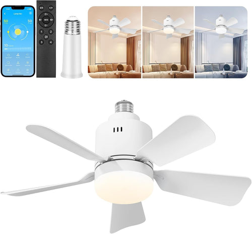 Ceiling Fan Light, Dimmable E26/E27, 5 Blades, 3 Colors, Remote & App Control