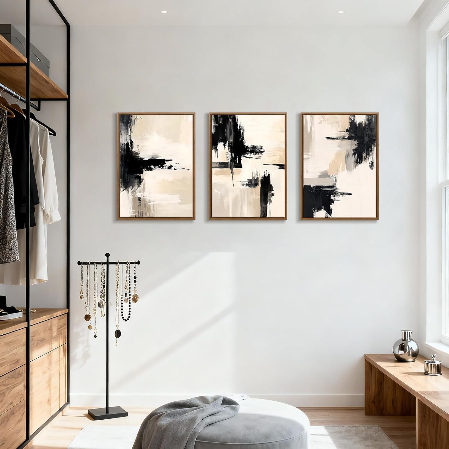 Minimalist Ink Canvas Wall Art 3 Panels 30x40 cm Modern Black Beige Decor