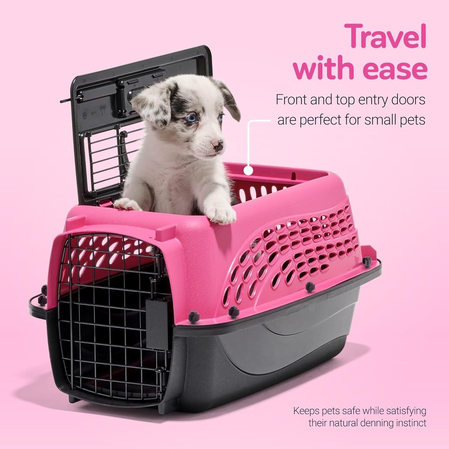 Small Cat Carrier Crate Travel Box 2 Door Top Load Pet Kennel Lockable Pink