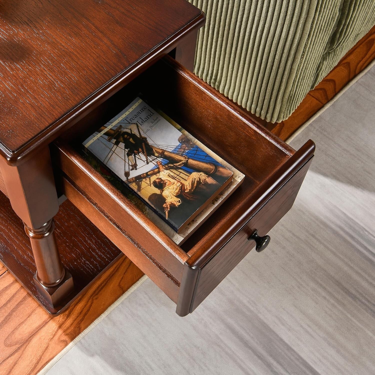 Pair of Solid Wood Walnut End Tables with Drawer & Shelf – Vintage Slim Tables