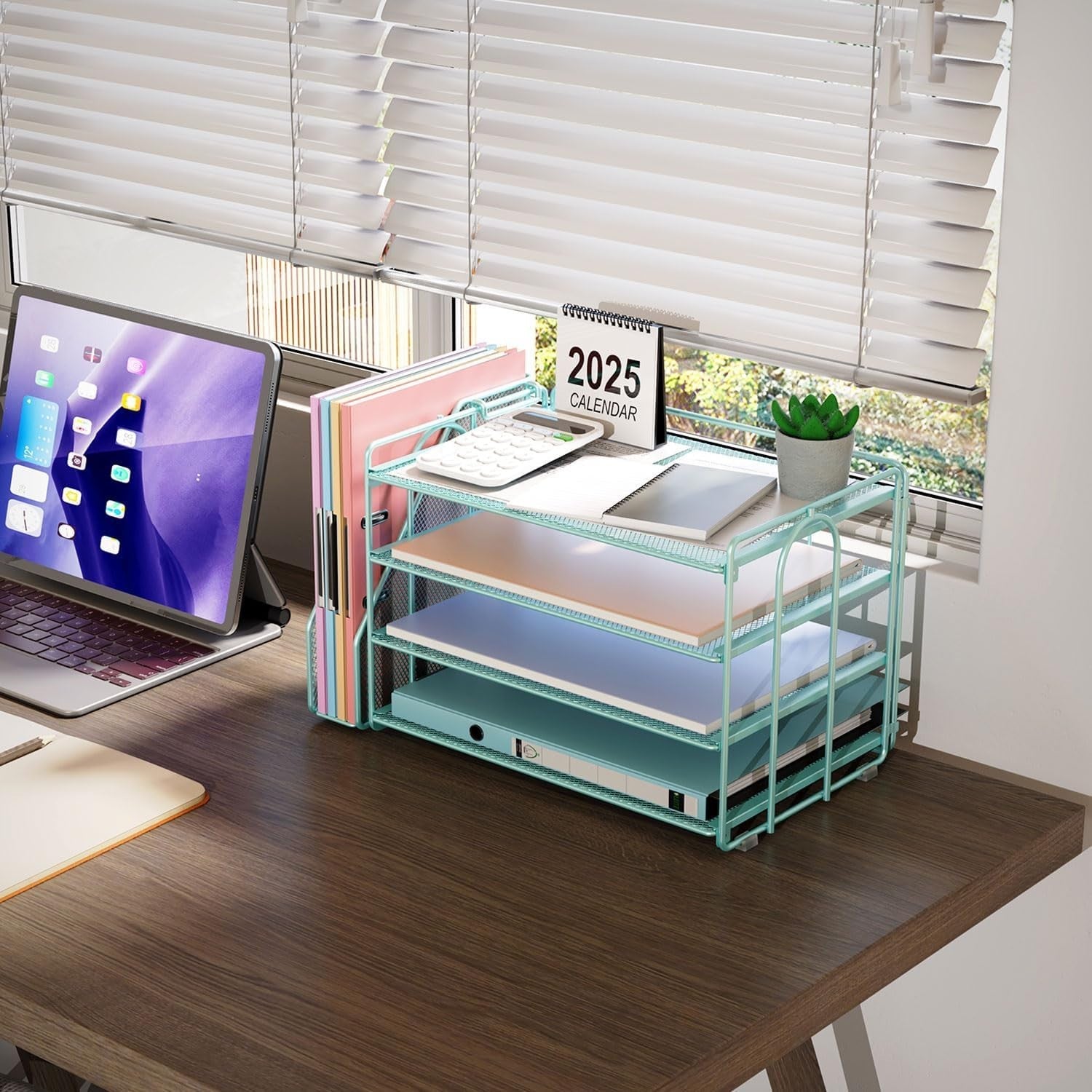 4-Tier Desk Organizer with Magazine Rack | Metal File & Paper Storage