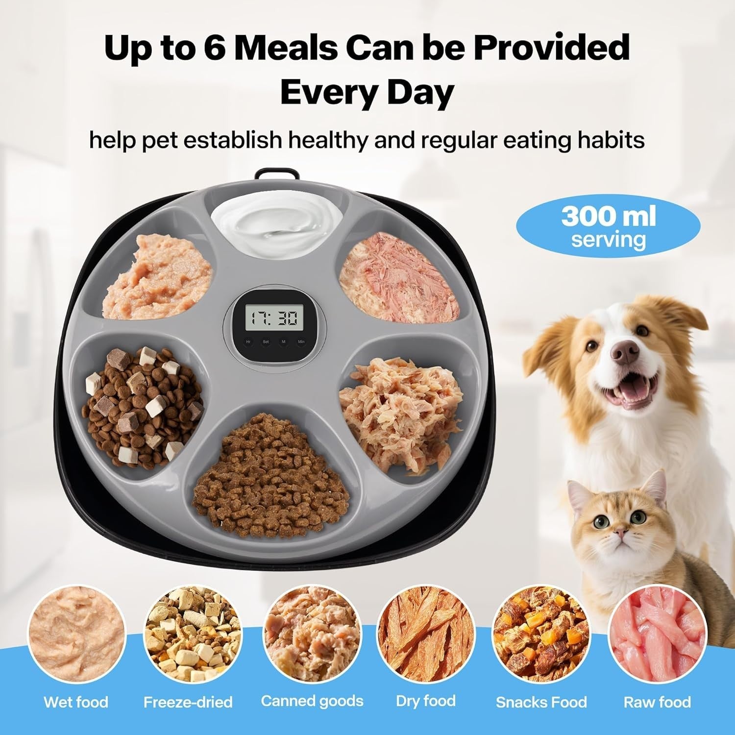 Automatic Wet Cat Feeder 6 Meal Food Dispenser Timer Ice Packs 300ml