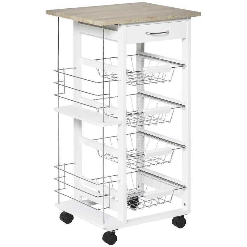 Rolling Kitchen Cart Storage Trolley with 4 Baskets, Drawer & Wheels
