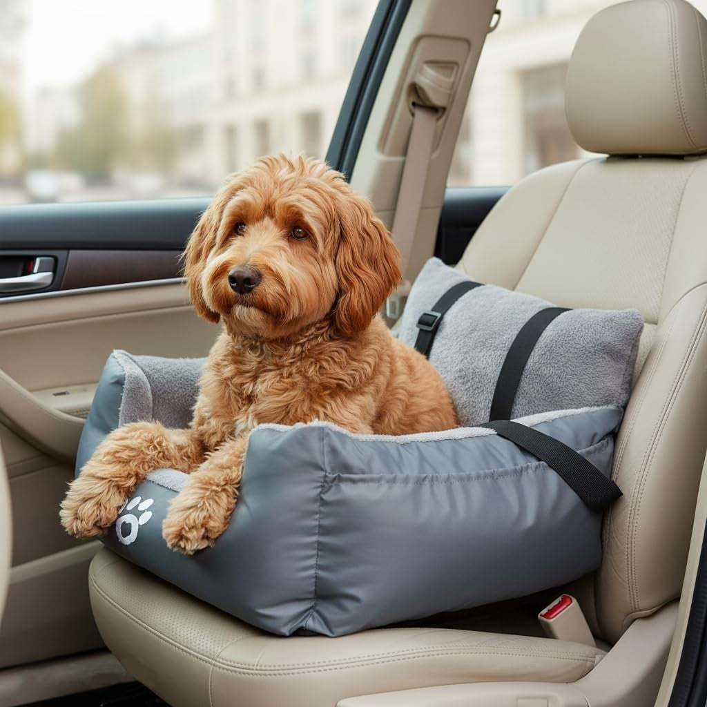 Dog Car Booster Seat Waterproof Plush Travel Bed Safety Leash 16kg