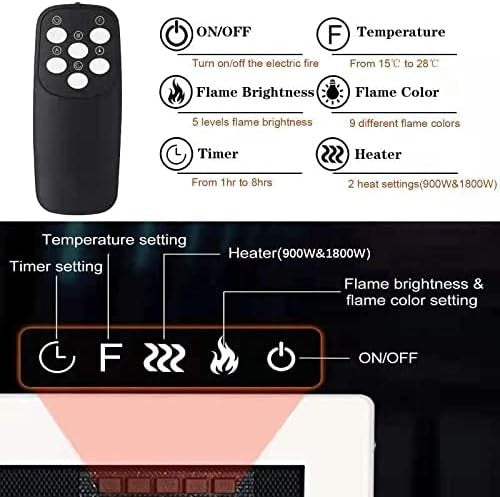 50" Electric Fireplace Wall Mounted Heater LED Flame Remote Timer