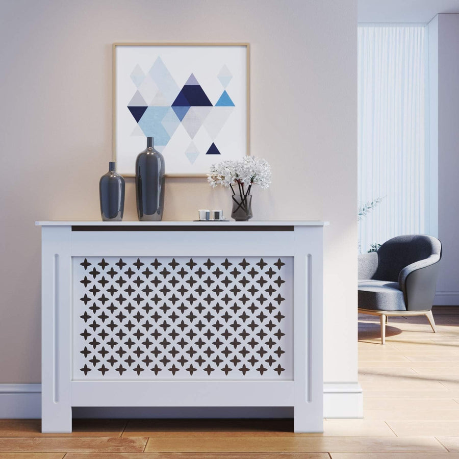 White Radiator Cover Cabinet Extra Large MDF Cross Slat Modern Unit, Medium