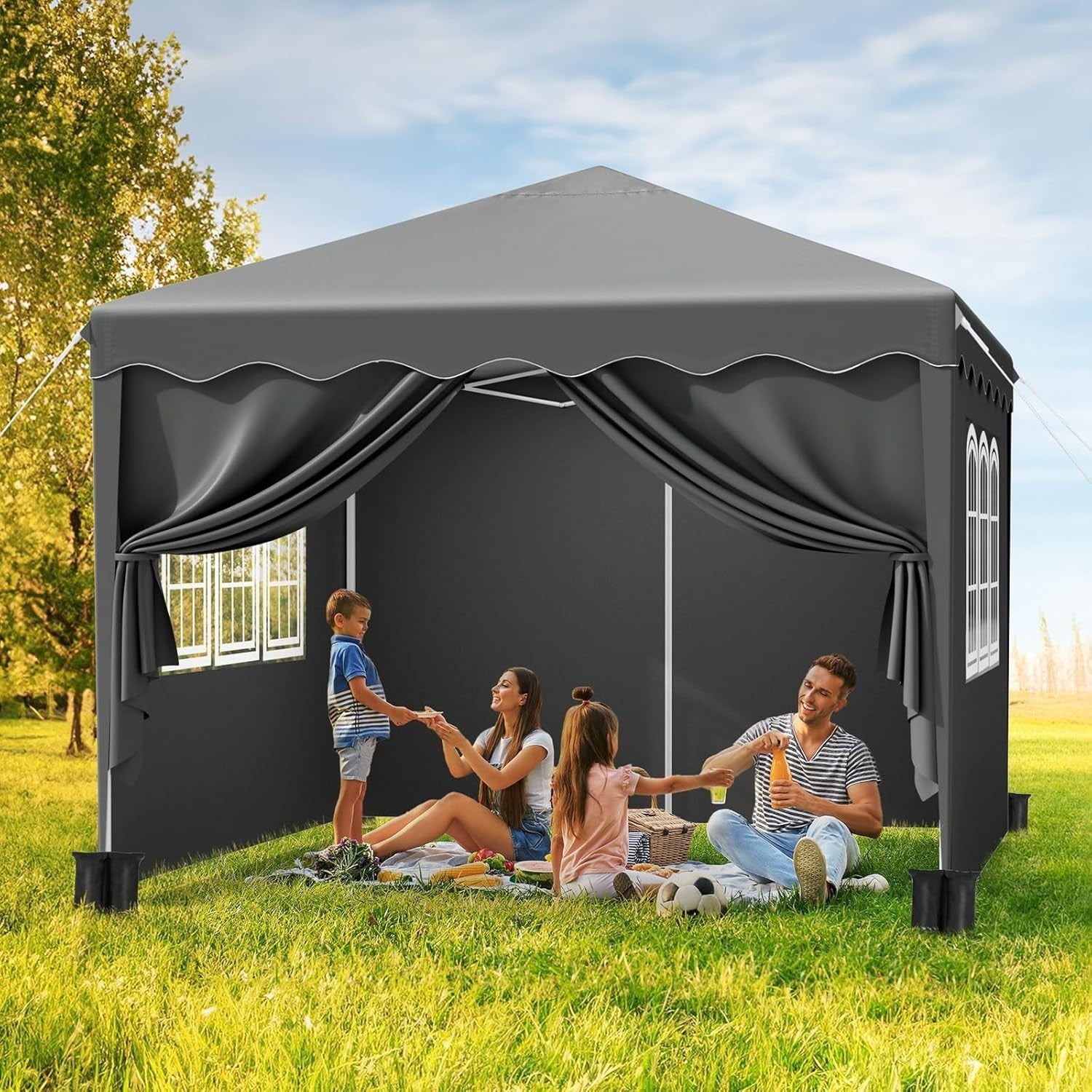 3x3M Pop Up Gazebo With Sides Waterproof Garden Party Tent UV50+ 420D Oxford