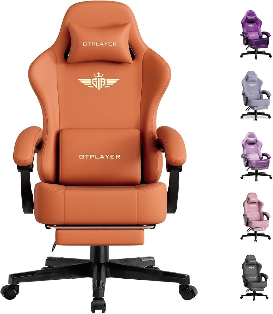 Ergonomic Gaming Chair w/ Footrest Recliner Faux Leather Orange