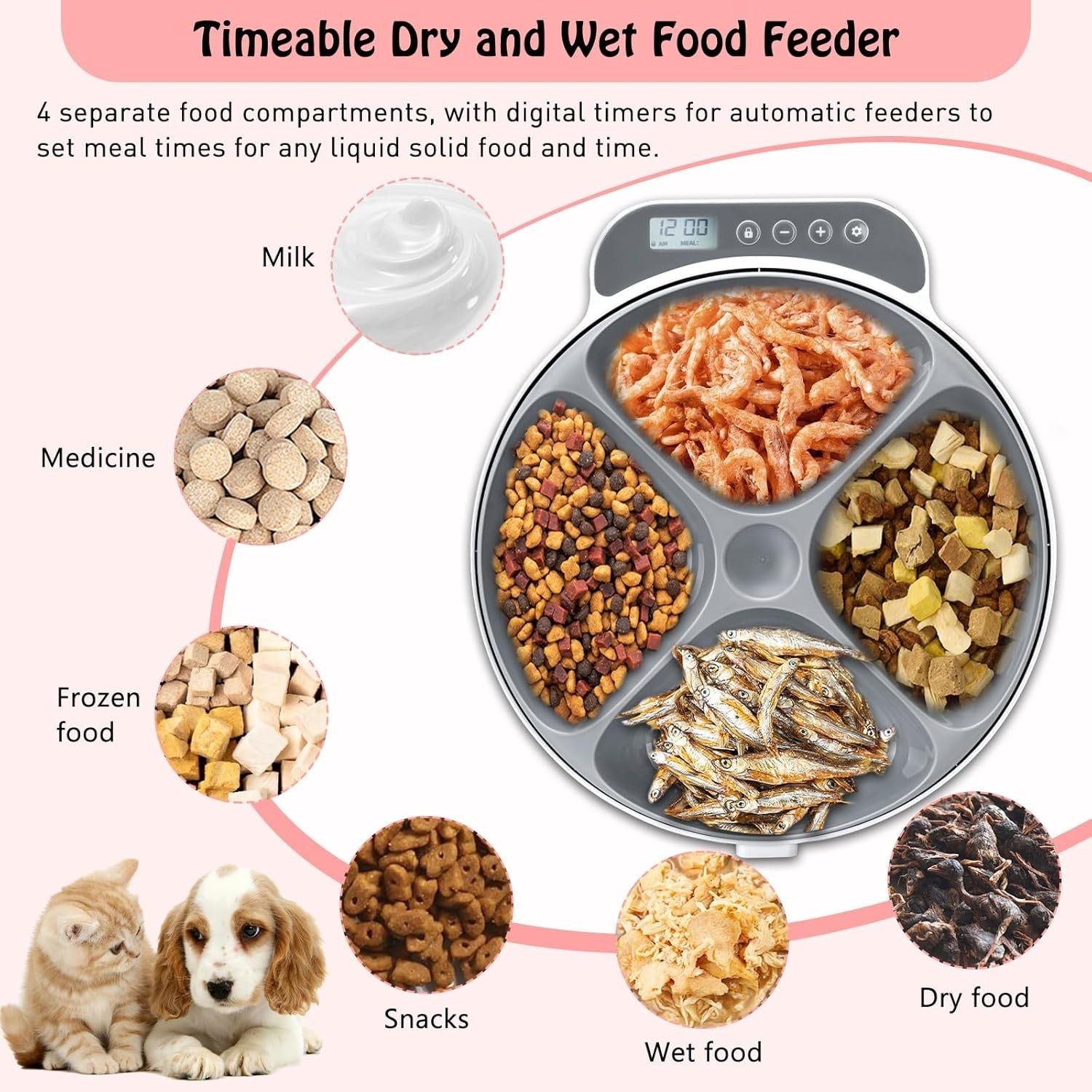 Automatic Pet Feeder Timer 4 Meal Wet Dry Food Dispenser Ice Packs