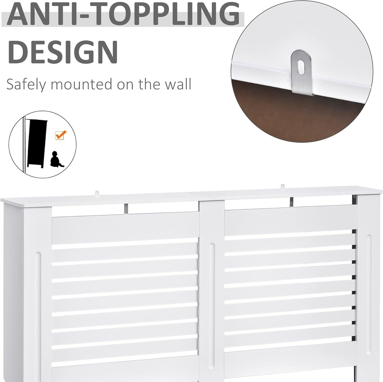 White Radiator Cover Modern MDF Cabinet Horizontal Slats 152x19x81cm